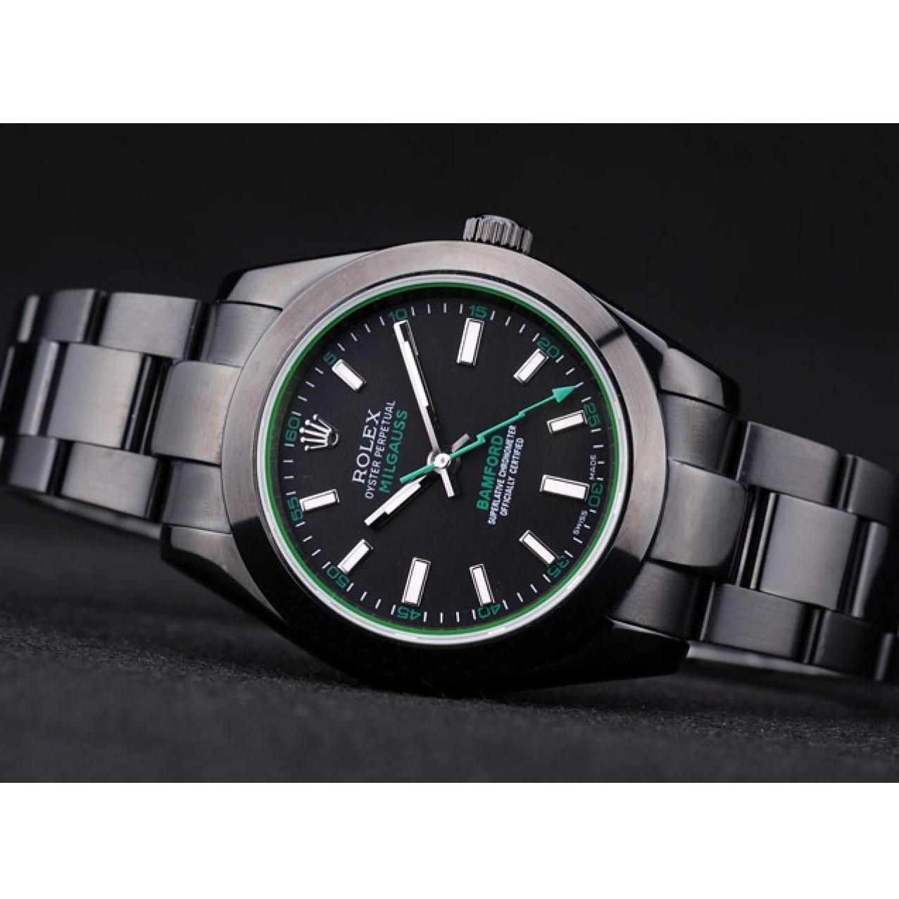 Good copy rolex watches 7476 Bezel Bamford Black Milgaus Dial Stainless Rolex Steel Plated Ion 0506